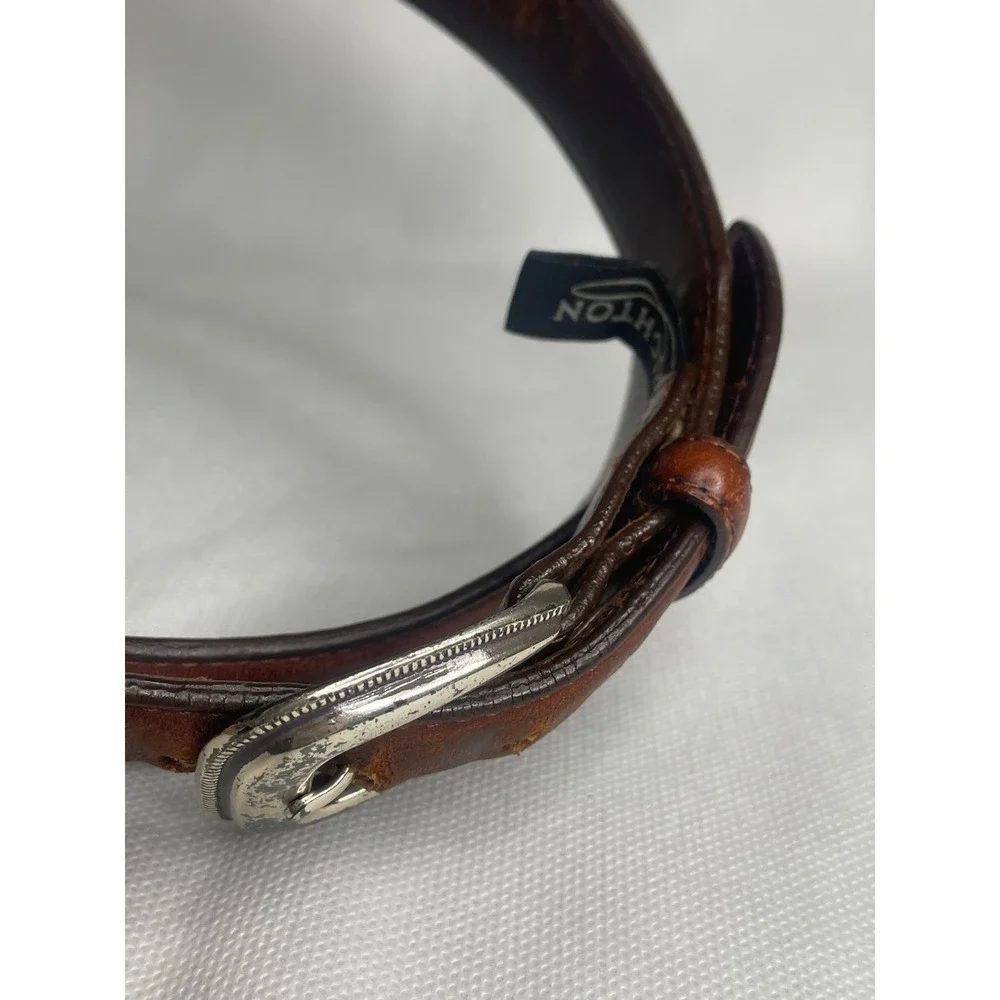 Vintage Brighton Woven Leather Belt Size 42 Western Brown Silver Tooled Buckle